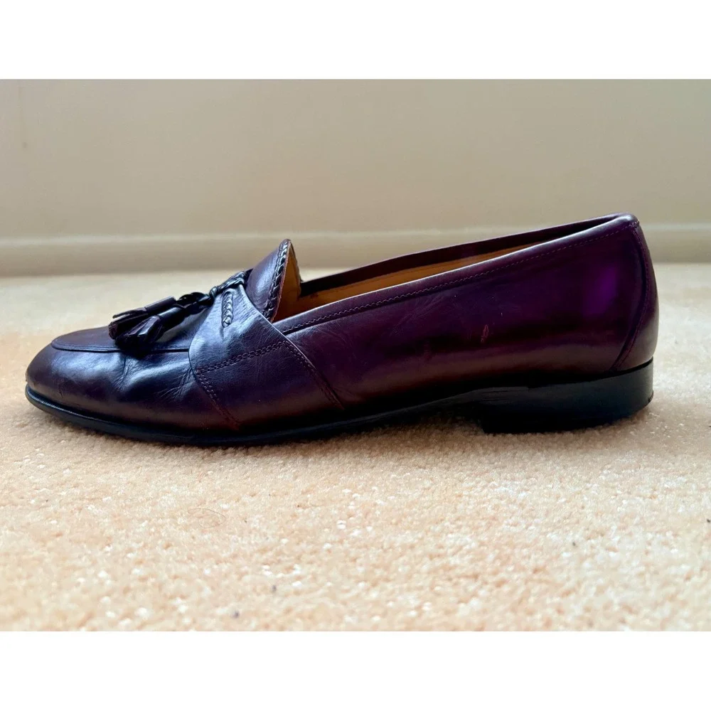 Johnston & Murphy Men Burgundy Leather Tassel Loafers Sz11 Preppy Dress Academia